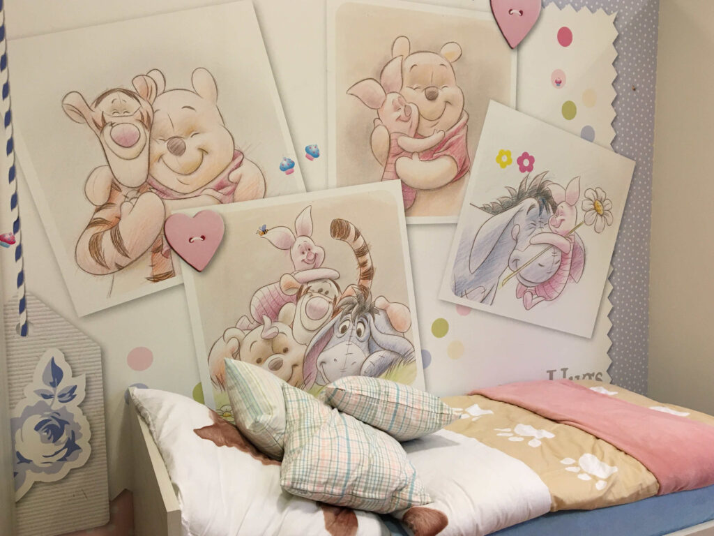child's bedroom, children's bedroom, bed, pillows, bedroom, wallpaper